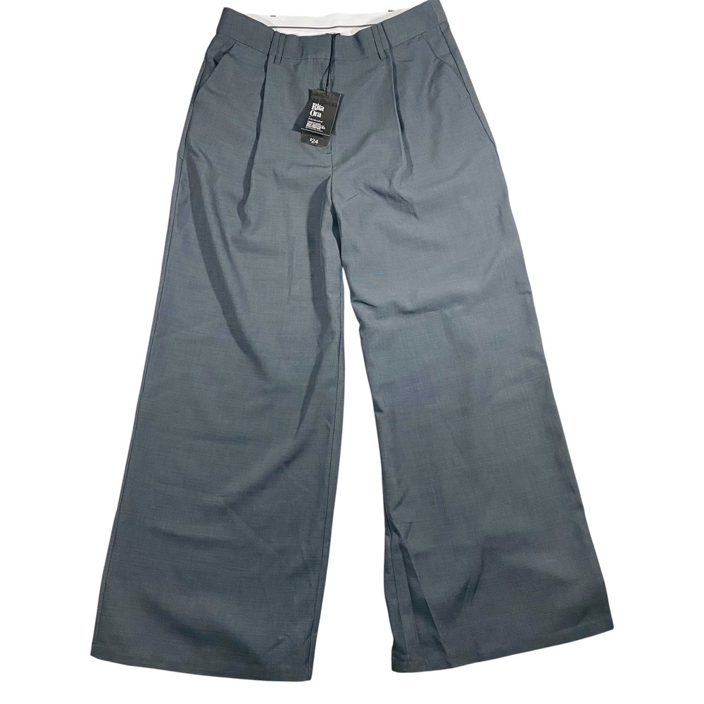 Rita Ora x Primark Wide‎ Leg Pleated Trousers Womens 10 Charcoal Gray Tailored